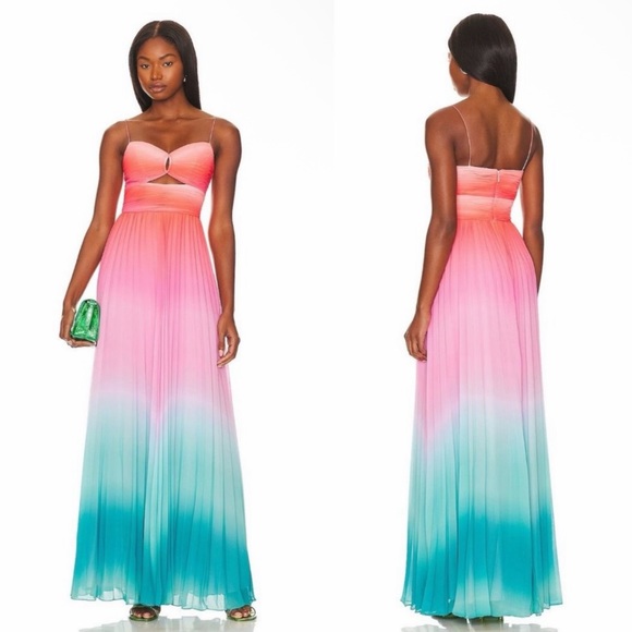 AMUR Dresses & Skirts - NWT | AMUR | Emmett Pleated Cut Out Maxi Dress in Ombré Sunset | Sz 6